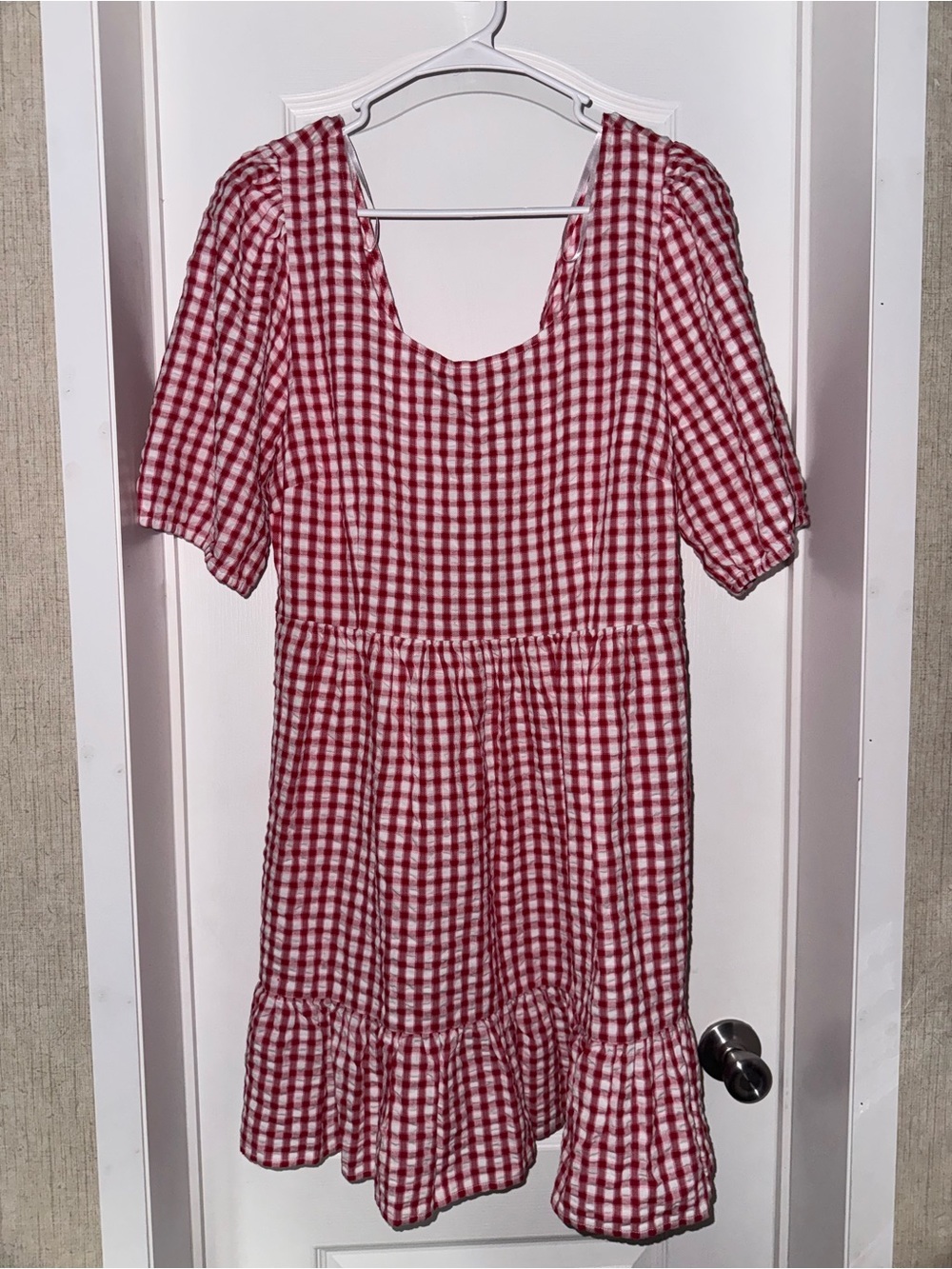 LOFT Red and White Gingham Short Sleeve Dress